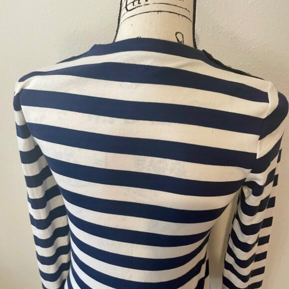 J.CREW TOP CREW NECK TAILORED GOLDEN BUTTONS BLUE LINES SZ S COASTAL SAILOR CORE - Picture 3 of 16
